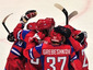 Хоккеисты сборной России празднуют гол в ворота команды Латвии. Фото (c)AFP
